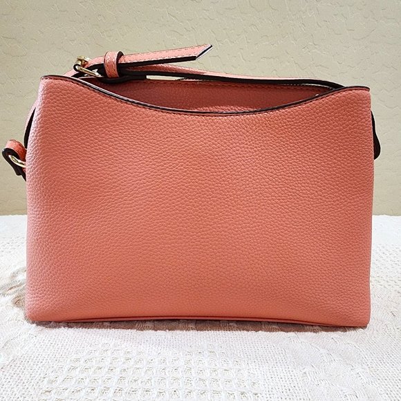 Nanette Lepore Peach Pink Three Pocket Dressy Gold Accent Crossbody Bag Purse - Picture 4 of 15
